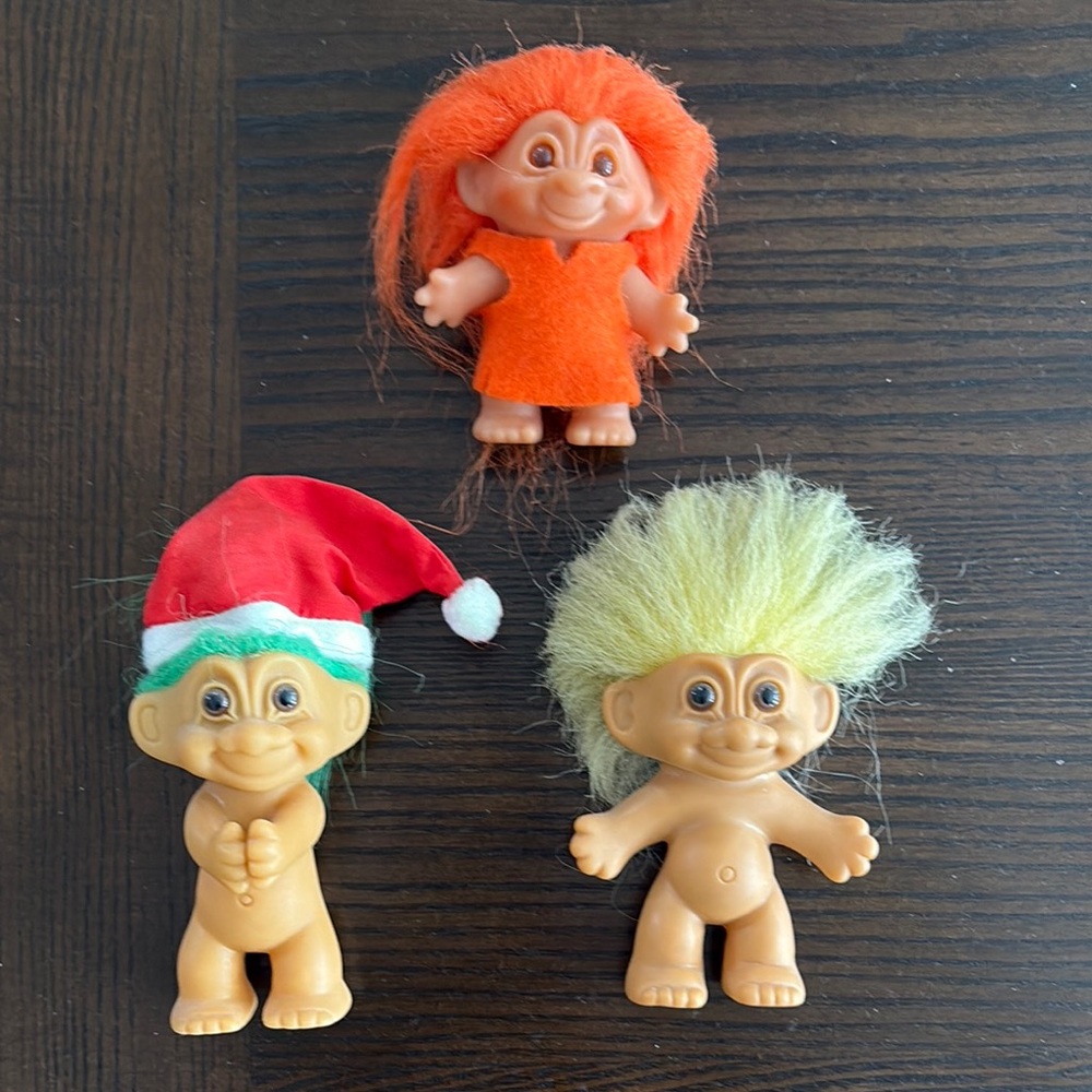 Troll Dolls Set of 3 includes Russ Santa, Russ Yellow Hair, and Dam Orange Hair